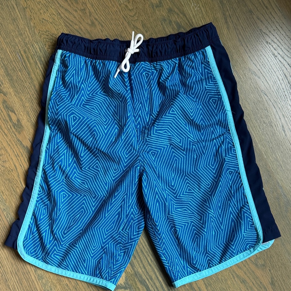 Lands' End Kids' Blue Geometric Swim Trunks
